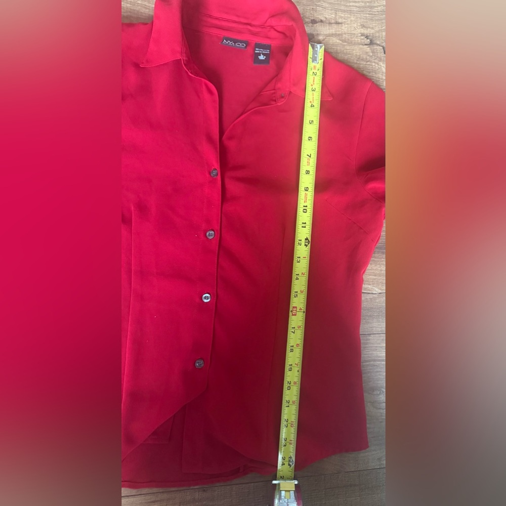 NY & Co Red Button Front Blouse Medium Long Sleeve Career Work Shirt - Picture 5 of 7